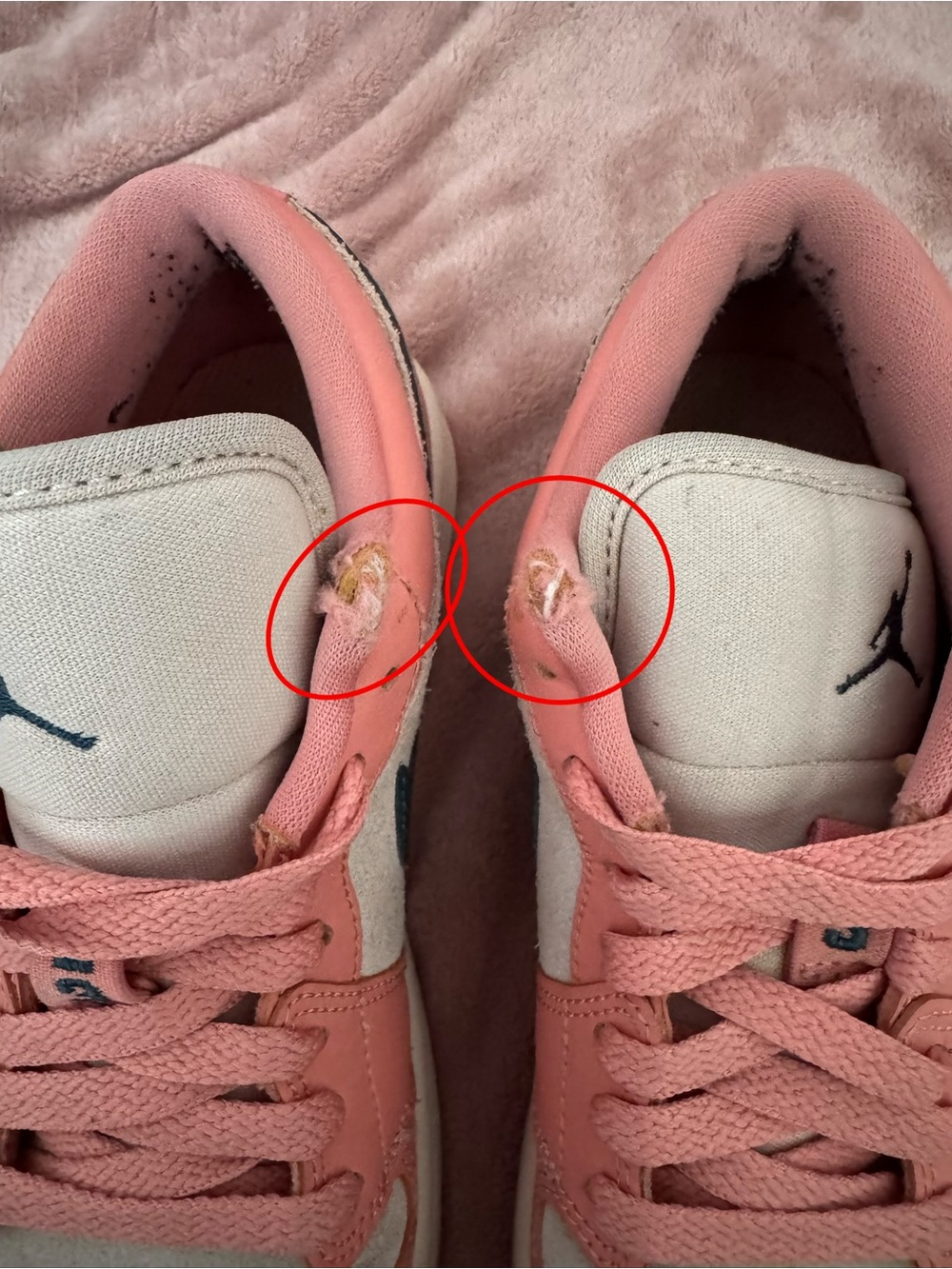 Air Jordan Low Top Sneakers in Pink and Cream, Teal Swoosh - Picture 8 of 8